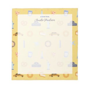 Niedliches NYC-Muster, gelber individuelle Name Notizblock