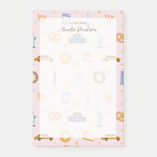 Niedliches NYC-Muster, rosa individuelle Name Post-it Klebezettel (Vorderseite)
