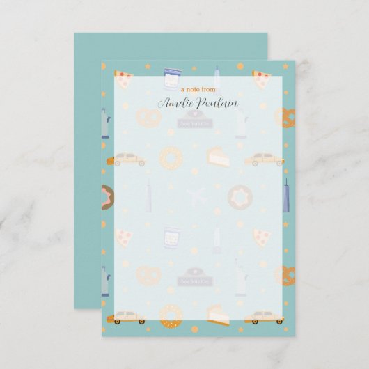 Niedliches NYC-Muster Türkisch Grüner Personalisie Dankeskarte (Vorne/Hinten)