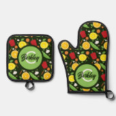 Niedliches Obst Gemüse Monogramm Lebensmittel Ofenhandschuh & Topflappen-Set (Vorderseite)