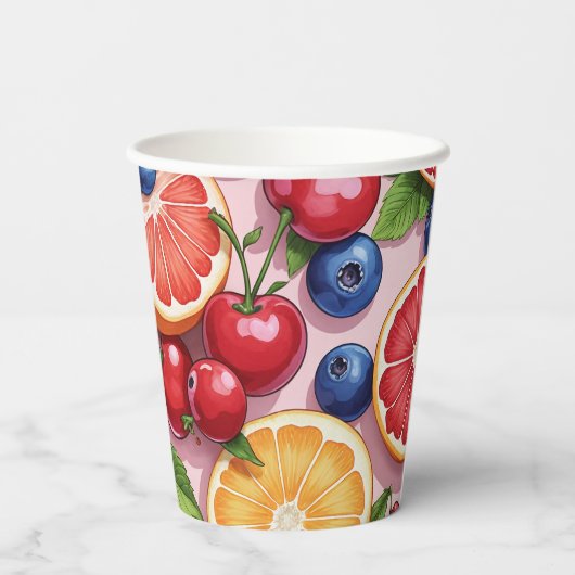 Niedliches Obst Themenpapier Pappbecher (Rückseite)