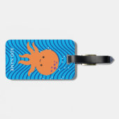 Niedliches Octopus Cartoon Blue Waves Muster Gepäckanhänger (Rückseite horizontal)