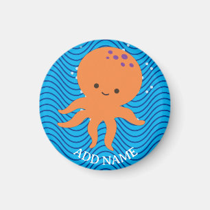 Niedliches Octopus Cartoon Blue Waves Muster Magnet