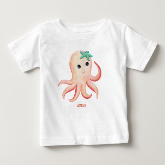Niedliches Octopus-Logo für Babyname Top-Hemd Baby T-shirt (Vorderseite)