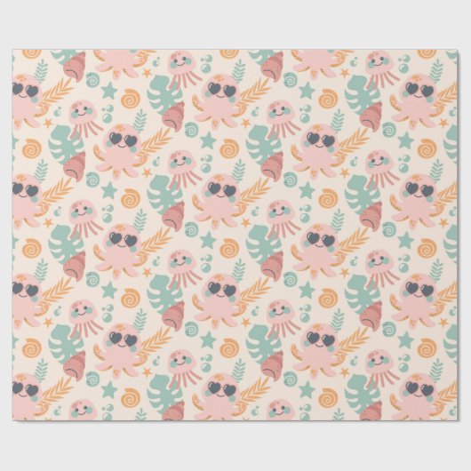 Niedliches Octopus Wrapping Paper Geschenkpapier (Flach)