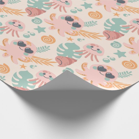 Niedliches Octopus Wrapping Paper Geschenkpapier (Ecke)