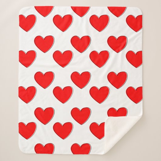 Niedliches Offset Red Heart Muster Sherpadecke (Vorderseite)