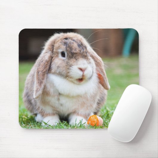Niedliches Ohrkaninchen im Gras mit Karotte Mousepad (Mit Mouse)