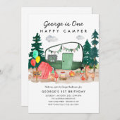 Niedliches One Happy Camper Forest Camping 1. Gebu Einladung (Vorne/Hinten)