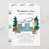 Niedliches One Happy Camper Trees Camping 1. Gebur Einladung (Vorne/Hinten)