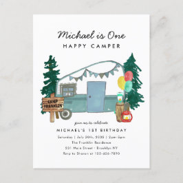 Niedliches One Happy Camper Trees Camping 1. Gebur Postkarte