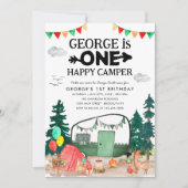 Niedliches One Happy Camper Woods Camping 1. Gebur Einladung (Vorderseite)