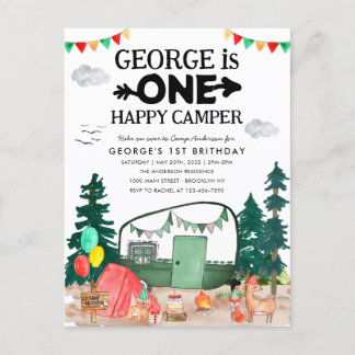 Niedliches One Happy Camper Woods Camping 1. Gebur Postkarte