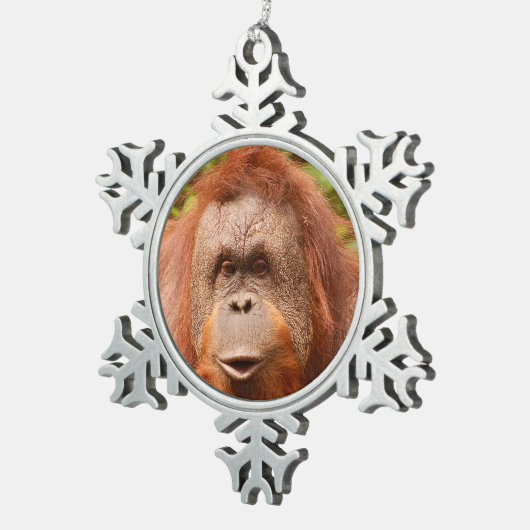 Niedliches Orang-Utan-Gesicht Schneeflocken Zinn-Ornament (Rechts)