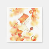 Niedliches Orange Baby Bear & Toys Wasserfarben Pa Serviette (Vorderseite)