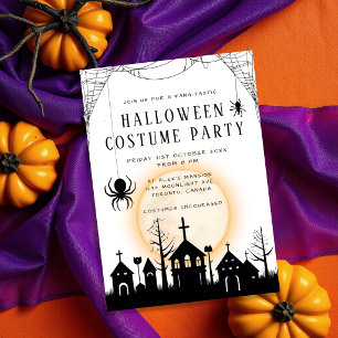 Niedliches Orange & Black Adulween Halloween-Kostü Einladung