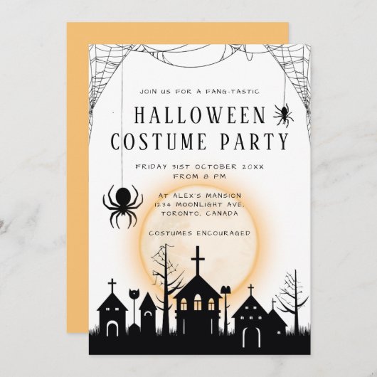 Niedliches Orange & Black Adulween Halloween-Kostü Einladung (Vorne/Hinten)