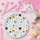 Niedliches Orange Black Aquamarin Stars Pattern Ki Pappteller (Party)