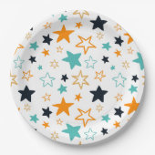 Niedliches Orange Black Aquamarin Stars Pattern Ki Pappteller (Vorderseite)