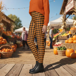 Niedliches Orange Black Buffalo Kariertes Muster Leggings