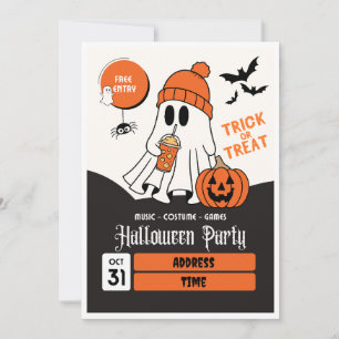 Niedliches Orange & Black Halloween-Party Einladun Einladung