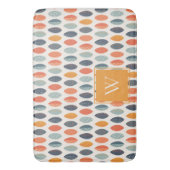 Niedliches Orange Blue Leafy Botanisches Monogramm Badematte (Vorderseite Vertikal)