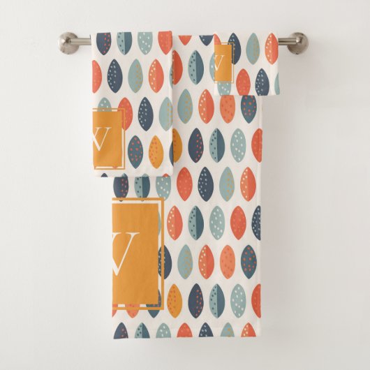 Niedliches Orange Blue Leafy Botanisches Monogramm Badhandtuch Set (Insitu)