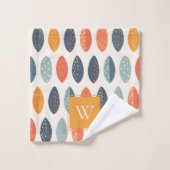 Niedliches Orange Blue Leafy Botanisches Monogramm Badhandtuch Set (Waschlappen)