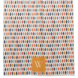 Niedliches Orange Blue Leafy Botanisches Monogramm Duschvorhang
