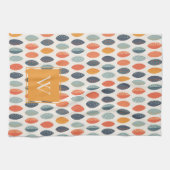 Niedliches Orange Blue Leafy Botanisches Monogramm Geschirrtuch (Horizontal)