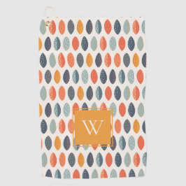 Niedliches Orange Blue Leafy Botanisches Monogramm Golfhandtuch