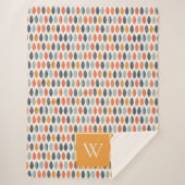 Niedliches Orange Blue Leafy Botanisches Monogramm Sherpadecke (Vorderseite)