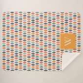 Niedliches Orange Blue Leafy Botanisches Monogramm Sherpadecke (Vorderseite (Horizontal))
