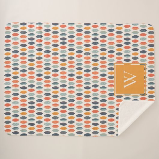 Niedliches Orange Blue Leafy Botanisches Monogramm Sherpadecke (Vorderseite (Horizontal))