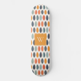 Niedliches Orange Blue Leafy Botanisches Monogramm Skateboard