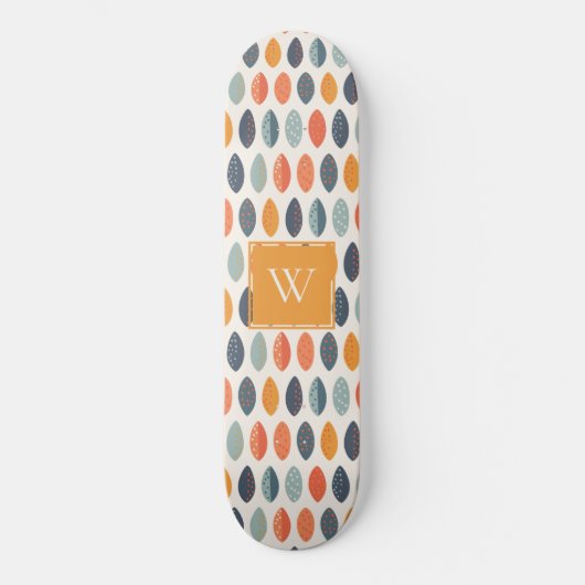 Niedliches Orange Blue Leafy Botanisches Monogramm Skateboard (Vorderseite)