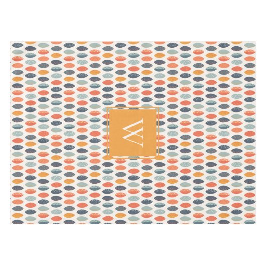 Niedliches Orange Blue Leafy Botanisches Monogramm Tischdecke (Vorderseite (Horizontal))