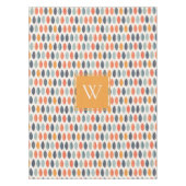 Niedliches Orange Blue Leafy Botanisches Monogramm Tischdecke (Vorderseite)
