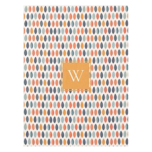 Niedliches Orange Blue Leafy Botanisches Monogramm Tischdecke (Vorderseite)