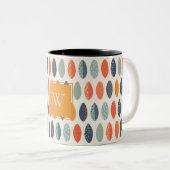 Niedliches Orange Blue Leafy Botanisches Monogramm Zweifarbige Tasse (VorderseiteRechts)