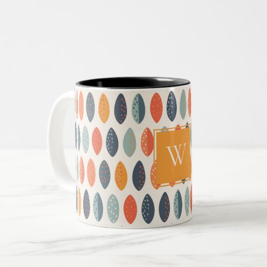 Niedliches Orange Blue Leafy Botanisches Monogramm Zweifarbige Tasse (Vorderseite Links)