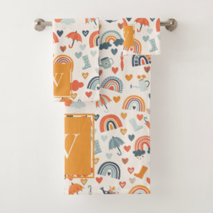 Niedliches Orange Blue Spring Rainbow Clouds Muste Badhandtuch Set