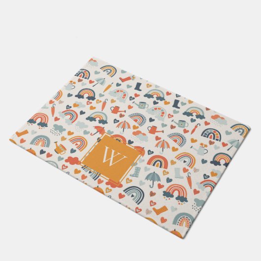 Niedliches Orange Blue Spring Rainbow Clouds Muste Fußmatte (Schrägansicht)