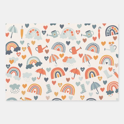 Niedliches Orange Blue Spring Rainbow Clouds Muste Geschenkpapier Set (Vorderseite)