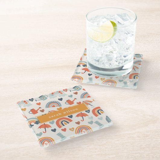 Niedliches Orange Blue Spring Rainbow Clouds Muste Glasuntersetzer (Schrägansicht)