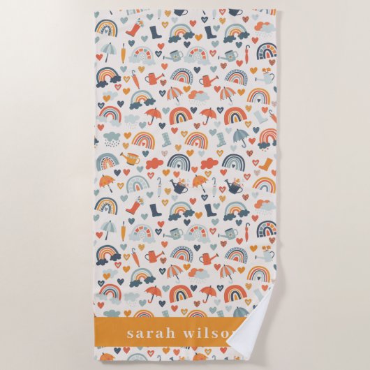 Niedliches Orange Blue Spring Rainbow Clouds Muste Strandtuch (Vorderseite)