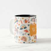 Niedliches Orange Blue Spring Rainbow Clouds Muste Zweifarbige Tasse (Vorderseite Links)