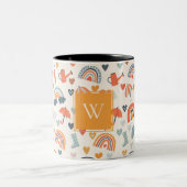 Niedliches Orange Blue Spring Rainbow Clouds Muste Zweifarbige Tasse (Mittel)