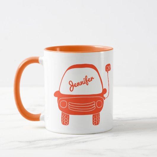 Niedliches Orange Electric Car Personalisiert Tasse (Links)