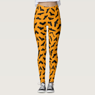 Niedliches Orange Flying Bats Muster Halloween Leggings